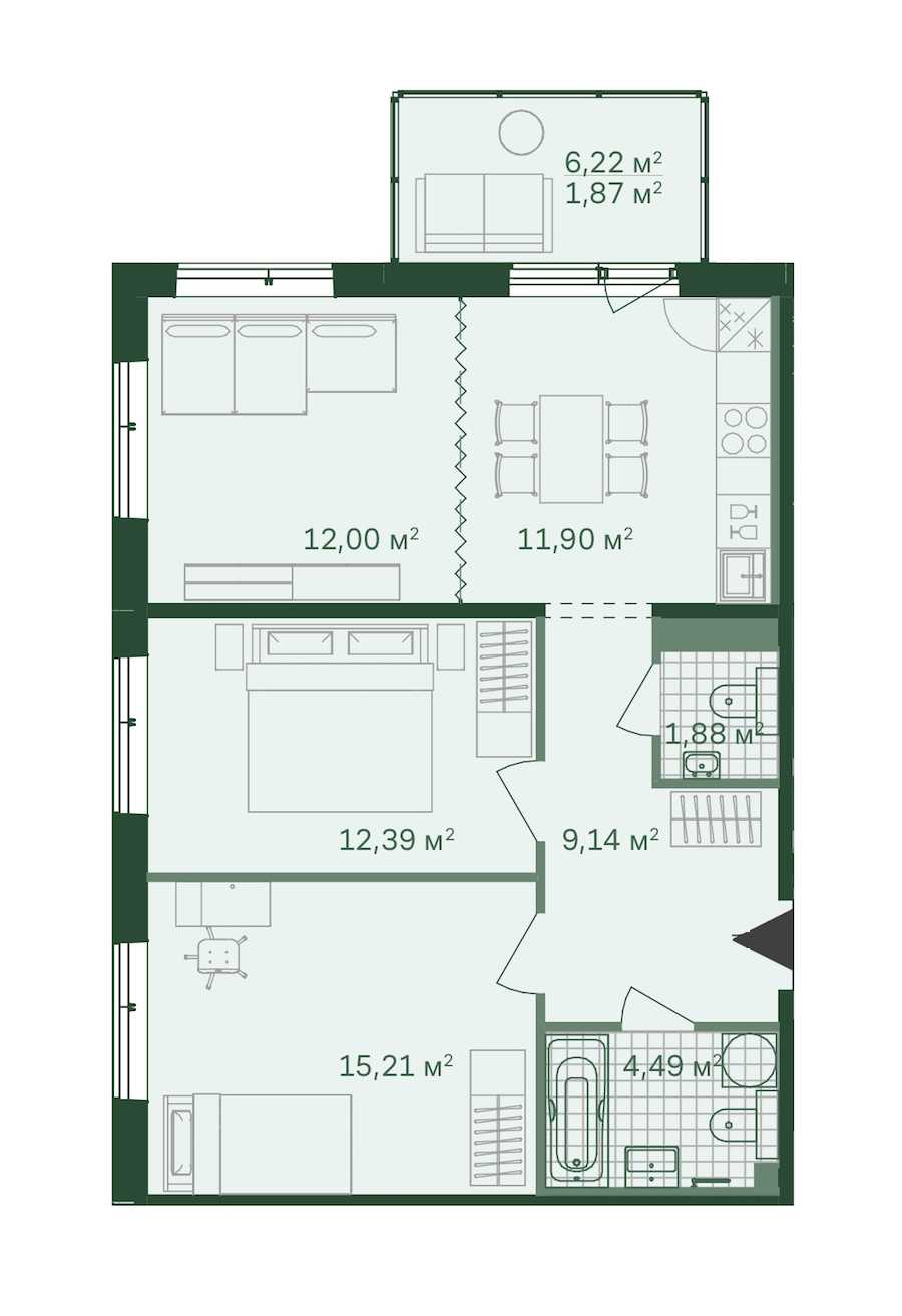 Трехкомнатная квартира в : площадь 68.88 м2 , этаж: 2 – купить в Санкт-Петербурге